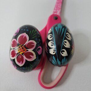 Vintage Hand Painted Polish Ukrainian Wood Eggs Floral Colorful Pysanky Lot of 2